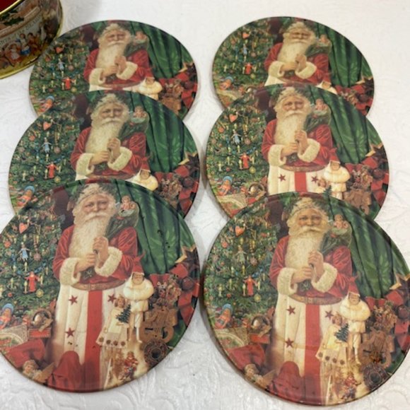 Vintage Style Christmas Metal Tin Coasters Set of 6 Santa Father Christmas 3.5" - Picture 3 of 10